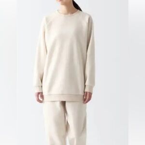 Muji women’s smooth fleece ivory loungewear sweatshirt. WARM and so soft.